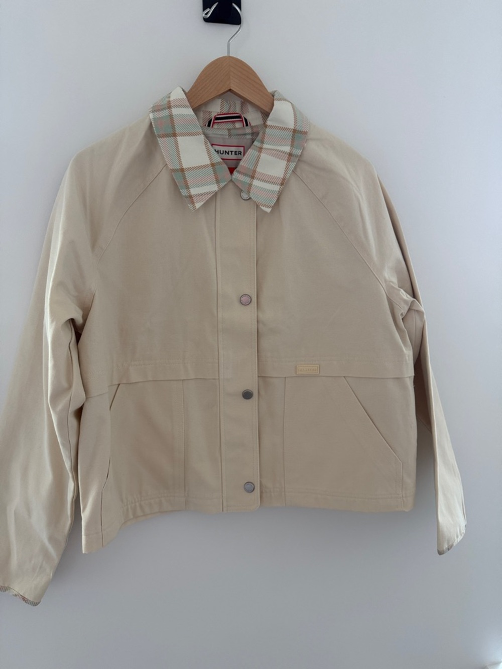 Hunter Plaid Collar Cotton Twill Crop Field Jacket Medium